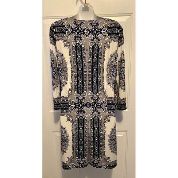 Laundry By Shelli Segal 3/4 Sleeve White Geometric Design Shift Dress Boho Small - Picture 3 of 4